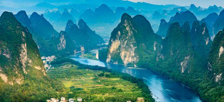 Image of landscape of Guilin with its Li River and Karst mountains